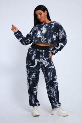 83916 костюм женский с брюками и кроп-топом синий